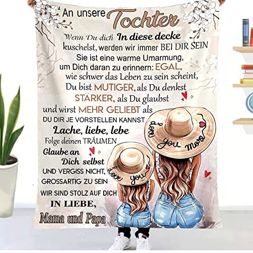 WJMSDK Personalisierte Decke Geschenke Für Tochter von Eltern, Kuscheldecke An Unsere Tochter von Mama und Papa, 18 Geburtstag Mädchen, Witziges Weihnachten Abschluss-Geschenke von WJMSDK