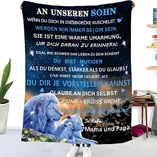 WJMSDK Personalisierte Decke Geschenke Für Sohn von Eltern, Kuscheldecke An Unseren Sohn von Mama und Papa, 18 Geburtstag Junge, Witziges Weihnachten Abschluss-Geschenke von WJMSDK