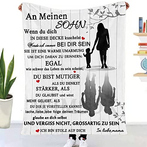 WJMSDK Personalisierte Geschenke Decke für Sohn von Mama, Mutter Sohn Geschenk, Kuscheldecke An Meine Sohn von Mama, Junge Geburtstags Weihnachten Abschluss-Geschenke von WJMSDK