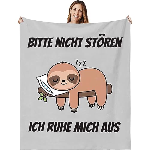WJMSDK Faultier Kuscheldecke Flauschig Lustige Geschenke für Frauen und Männer Weihnachten Geburtstag Witzige Geschenke für Freundin Faultier Decke 150cm x 200cm 100% Baumwolle Grau von WJMSDK