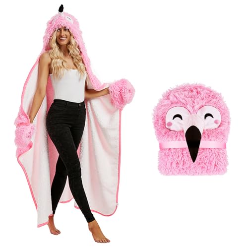 WJMSDK Flamingo Decke mit Ärmeln - Flamingo Geschenk für Frauen, Sherpa Fleece Kuscheldecke mit ärmeln, Tragbare Decke zum Anziehen als Weihnachten Geburtstagsgeschenk für Frauen Damen von WJMSDK