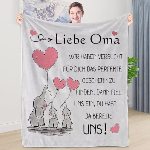 WJMSDK Geschenk für Oma, Personalisierte Decke Geschenke An unsere Oma von Enkelin Enkel, Kuscheldecke Geburtstagsgeschenk für Oma, Geburtstag Weihnachten Danksagungsgeschenk für Oma von WJMSDK