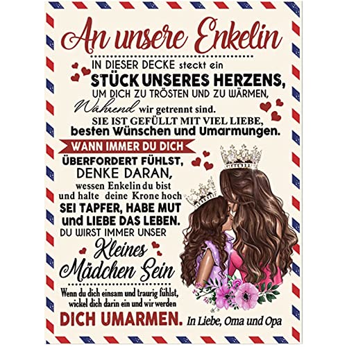 WJMSDK Kuscheldecke Personalisierte Decke An Unere Enkelin von Oma Und Opa, Deutsche Briefdecke Positiv Ermutigen Flauschige Wohndecke für Couch Bett Tv-Decken Geschenk von WJMSDK