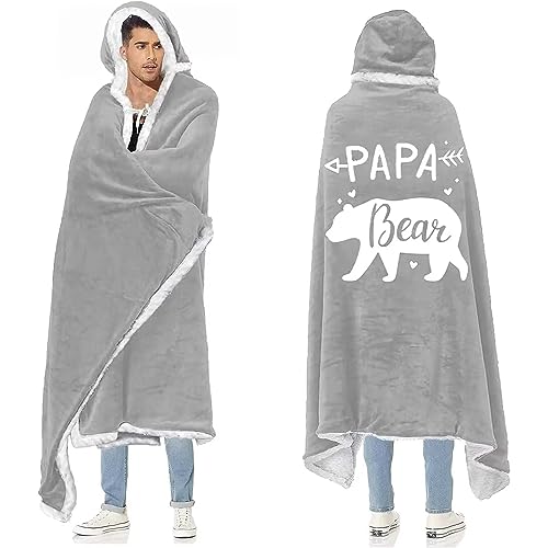 WJMSDK Vatertagsgeschenke für Papa, Papa Bear Sherpa Fleece Decke mit ärmeln, Geschenke für Papa von Tochter und Sohn, Geburtstagsgeschenkw für Papa, Bester Papa Geschenk, Geschenke zum Vatertag von WJMSDK