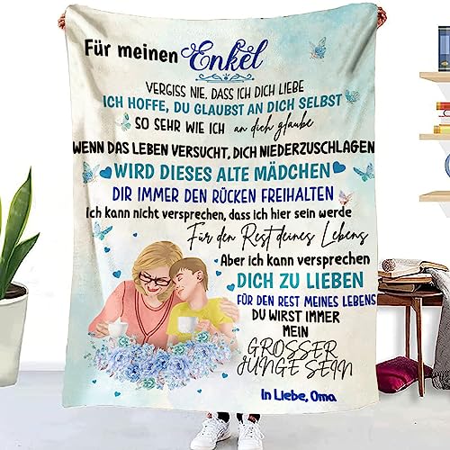 WJMSDK Personalisierte Decke Geschenke Für Enkel von Oma, Kuscheldecke An Meine Enkel von Oma, 18 Geburtstag Junge, Witziges Weihnachten Abschluss-Geschenke von WJMSDK