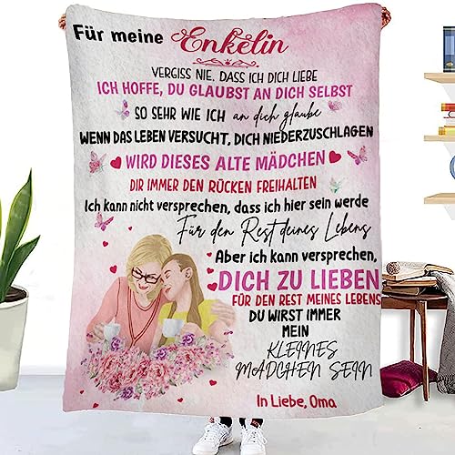 WJMSDK Personalisierte Decke Geschenke Für Enkelin von Oma, Kuscheldecke An Meine Enkelin von Oma, 18 Geburtstag Mädchen, Witziges Weihnachten Abschluss-Geschenke von WJMSDK