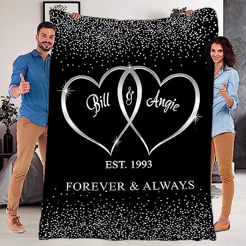 WJMSDK Personalisierte Decke Geschenke Für Paar Mit Namen und Datum, Individuelle Decken Für Frau Mann, Valentinstag Jahrestag Hochzeitstag Geburtstag Liebe Kuscheldecke Geschenke Für Frauen, Männer von WJMSDK