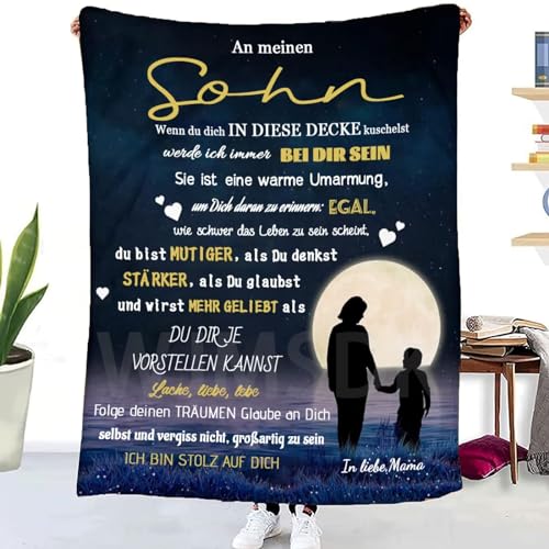 WJMSDK Personalisierte Decke Geschenke für Sohn von Mama, Kuscheldecke Flauschige An Meinen Sohn von Mama, 18 Geburtstag Junge Geschenke, Witziges Weihnachten Abschluss-Geschenke von WJMSDK