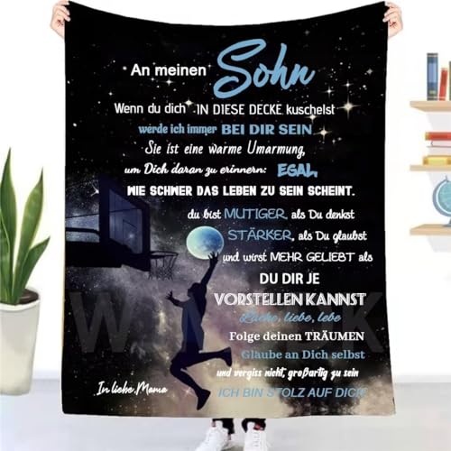 WJMSDK Personalisierte Decke Geschenke für Sohn von Mama, Kuscheldecke Flauschige An Meinen Sohn von Mama, 18 Geburtstag Junge Geschenke, Witziges Weihnachten Abschluss-Geschenke von WJMSDK