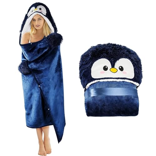 WJMSDK Pinguin Decke mit Ärmeln - Pinguin Geschenk für Frauen, Sherpa Fleece Kuscheldecke mit ärmeln, Tragbare Decke zum Anziehen als Weihnachten Geburtstagsgeschenk für Frauen Damen von WJMSDK