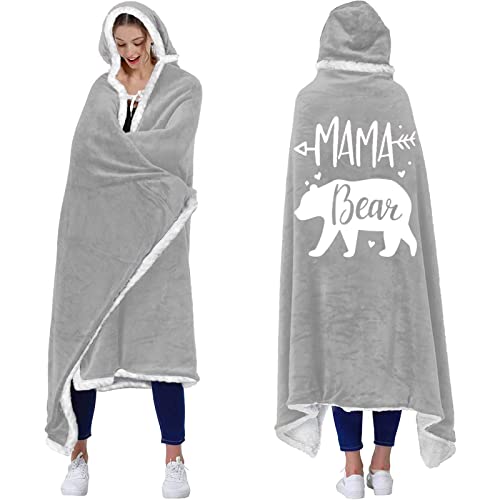 WJMSDK Tragbare Decke Geschenke für Mama, Hoodie Decke mit Kapuze Sweatshirt Mama Geschenk, Mama Bear Kapuzenumhang Decke, Personalisiertes Geburtstag Mama von WJMSDK