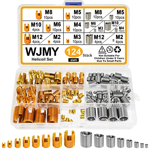 Helicoil Set Gewindereparatursatz Gewindeeinsatz Gewinde Reparatur Einsatz M2 M3 M4 M5 M6 M8 M10 M12 Heli Coil für Gewindereparatur (124 Stk) von WJMY