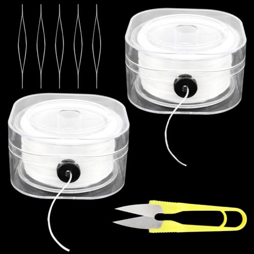 WJMY 210m Nylonschnur für Armbänder(0,6mm+0,8mm), Elastisches Band, Gummiband, Transparent Reißfest Nylonfaden, Perlenschnur mit 5 Nadeln und 1 Schere, für DIY, Armbänder usw von WJMY
