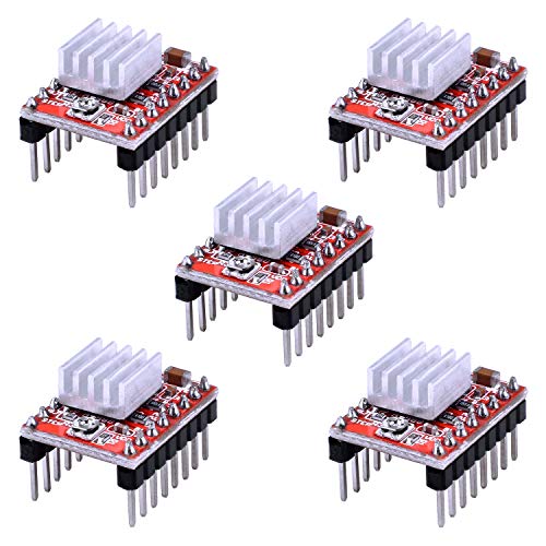 WJMY A4988 Schrittmotor Treiber Modul Stepstick Stepper Motor Driver mit Kühlkörper für 3-D-Drucker (5 Stück, rot) von WJMY