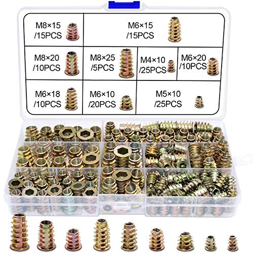 WJMY Einschraubmutter Gewindeeinsätze Holz Einschraubgewinde 135Stk M4 M5 M6 M8 Einsätze Einschraubmuffen Sortiment für Holz Möbel von WJMY