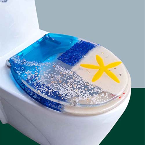 WJQSDME Blaues Harz transparent Toilettensitz mit Absenkautomatik, verdickter hübscher Muster-Toilettensitz, Haushalts-Universal-WC-Sitz, Toilettendeckel mit Edelstahlscharnieren 05 WJQSDME Blaues Harz transparent Toilettensitz mit Absenkautomatik, verdickter hübscher Muster-Toilettensitz, Haushalts-Universal-WC-Sitz, Toilettendeckel mit Edelstahlscharnieren 05 von WJQSDME