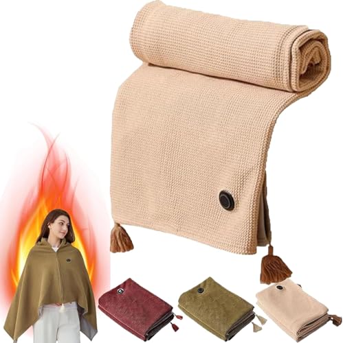 WJSXEQF Tragbarer beheizter Schal, tragbarer Heizdeckenschal mit weichem Reißverschluss, tragbare kabellose Heizdecke, weicher Thermoponcho mit Reißverschluss von WJSXEQF