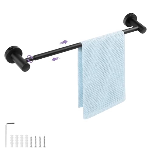 Handtuchstange Verstellbar, WJUAN Handtuchstange schwarz Mattlack verstellbar von 36 cm bis 65 cm, 304 Edelstahl Badezimmer Handtuchhalter mit Bohren für Schlafzimmer, Badezimmer und Wohnzimmer von WJUAN