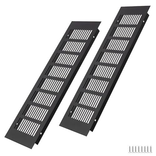 WJUAN 2 Stück Alu Lüftungsgitter 350x100mm schwarz eckig - Belüftungsgitter für Schränke, Schlafzimmer & Türen von WJUAN