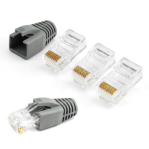 WJUAN 20 Stück Cat5 RJ45 Stecker und 20 Stück Grauer Schutzhülle, Cat5-Netzwerkanschluss für Computer, Switches, Router Usw von WJUAN