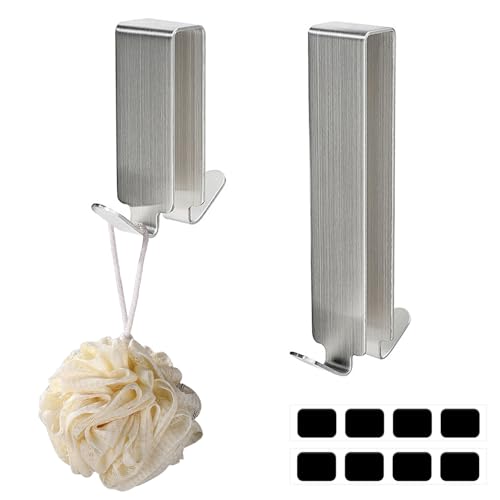 WJUAN Duschhaken ohne Bohren 2er Set - Edelstahl 304 Doppelhaken für rahmenloses Glas (6-12mm) - Handtuchhalter Dusche mit Schutzpolster - Kurzer & langer Haken für Badezimmer von WJUAN