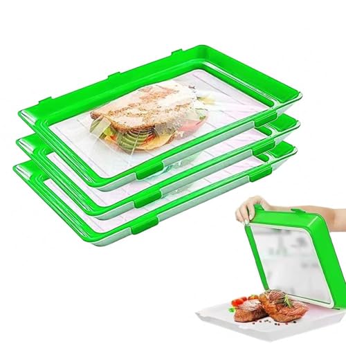 WJUAN Frischhaltetablett, Vakuum 3 Stück Frischhaltetablett mit Elastischer Folie, Wiederverwendbares Einmachtablett, Frischefach, Erhaltung Frische，（Elastische Membran Austauschbar） von WJUAN