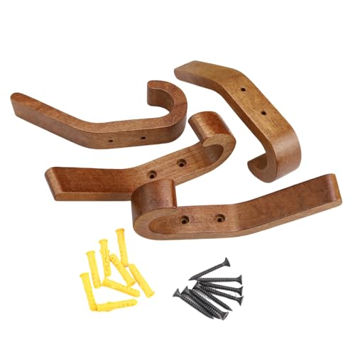 WJUAN Holz Kleiderhaken - 4er Set 155 mm Walnussfarbene J-Haken, Verbesserte Version Handtuchhaken, A-Qualität Eichenholz, Oberfläche poliert und geölt, für Küche und Schlafzimmer von WJUAN