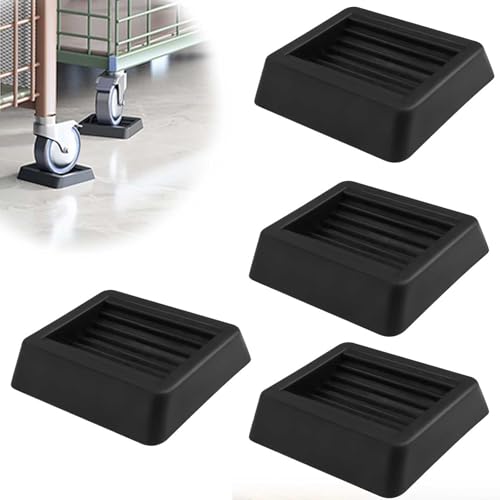 WJUAN 4 Stück Möbeluntersetzer, Stuhlbein Bodenschoner, Quadrat, Rillendesign, Schwarz, Langlebig und Kratzfest, Gummi Möbelstopper, Geeignet für Möbel und Käfige mit Rädern unter 50 mm von WJUAN