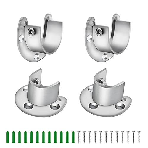 WJUAN Rundrohr kleiderstangen Halterung, 4 Stück 28 mm Silber U Rundrohr-Halterung mit Schrauben und Expansionsrohr, für Kleiderstange Schrank Stangenhalterung von WJUAN