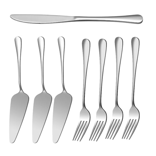 WJUAN Tortenmesser, 8 Stück Messer und Gabel Set, 410 Edelstahl Besteck Set, Dessertmesser, Riffelmesser, Kuchenspachtel, Gabeln, Besteckset für Restaurants von WJUAN