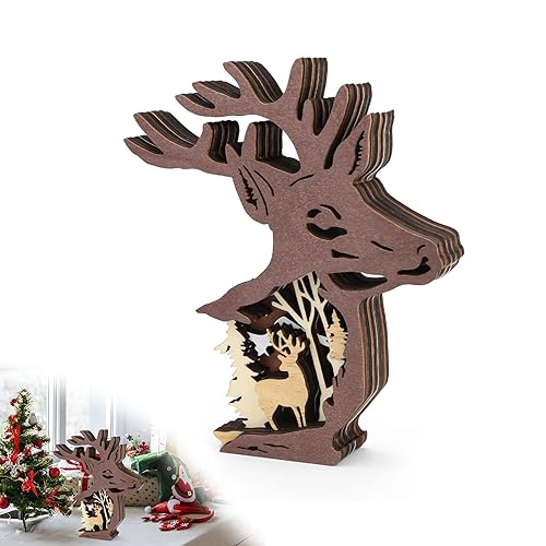 WJUAN Wald Tier Holz Handwerk, Hirsch Deko Weihnachten, Kreative Wald Tier Dekoration Hirsch, Mehrschichtig, Ausschnitt, Geeignet für Büro, Wohnzimmer, Schlafzimmer von WJUAN