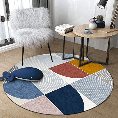 WJW-DT Blau Grau Gelb Runde Teppich Teppiche für Wohnzimmer Schlafzimmer Flure Geometrischer Stil Durchmesser 80 100 120 140 160 180 200cm-120cm von WJW-DT