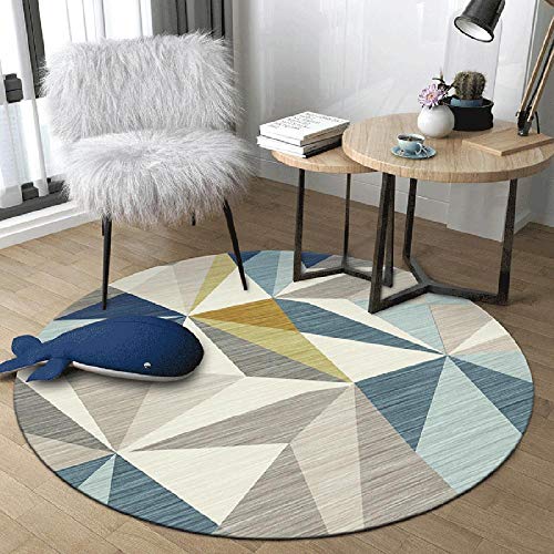 WJW-DT Gelb Grau Blau Beige Runder Teppich Teppiche für Wohnzimmer Schlafzimmer Flure Geometrischer Stil Durchmesser 80 100 120 140 160 180 200cm-100cm von WJW-DT