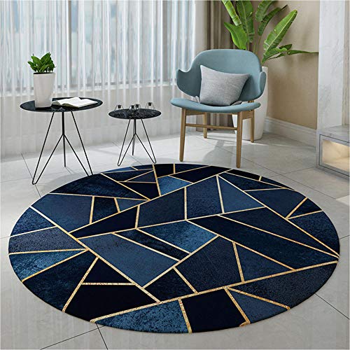 WJW-DT Marineblau Gold moderner einfacher Stil geometrischer Teppich runde großflächige Teppiche für Wohnzimmer Küche moderner Eingangsbereich Fußmatten Teppich-120CM-47inch von WJW-DT