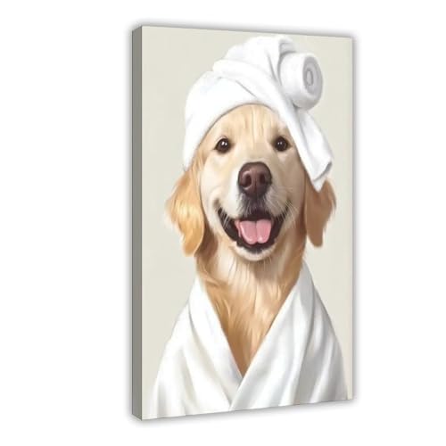WJWART Lustiger Hund mit Handtuch auf Leinwand, Wandkunstdruck, Bild, Gemälde, 20 x 30 cm WJWART Lustiger Hund mit Handtuch auf Leinwand, Wandkunstdruck, Bild, Gemälde, 20 x 30 cm von WJWART