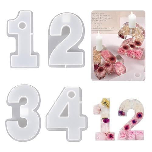 Silikonform Adventszahlen 3D, WJWINER 4 Stück Silikonformen Gießformen Weihnachten, Silikonform Zahlen Advent, Zahlen Form DIY Silikonform, Dekoration Esstisch Mittelstück Form von WJWINER