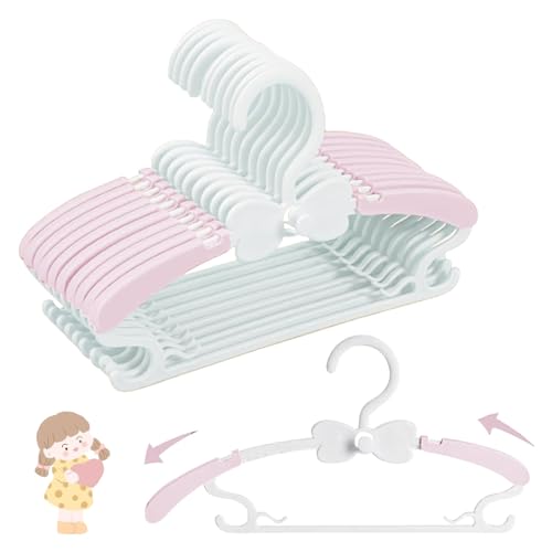 WJWSKI 20 Stück Mitwachsende Kinderkleiderbügelmit Stapelbaren Schmetterling-Haken rutschfeste Kleiderbügel mit Hosenständer für Babys und Kleinkinder, Rosa + Weiß Ausziehbare Hangers von WJWSKI