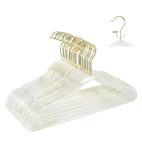 WJWSKI Kleiderbügel,Kleiderbügel Platzsparend 20 Stück, Bügel Goldener Haken 360° Drehbar,Kleiderbügel Plastik Transparent,Schöner Kristallfarbe Kleiderbügel mit Kleinen Pailletten (transparent) WJWSKI Kleiderbügel,Kleiderbügel Platzsparend 20 Stück, Bügel Goldener Haken 360° Drehbar,Kleiderbügel Plastik Transparent,Schöner Kristallfarbe Kleiderbügel mit Kleinen Pailletten (transparent) von WJWSKI