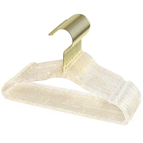 WJWSKI Kleiderbügel Kinder, Kinderkleiderbügel Transparent mit Kleine Pailletten, 20 Stück Schön Baby Kleiderbügel Ultradünn und Platzsparend,Schultern mit Kleinen Rillen Baby bügel (Golden, 20 Pack) WJWSKI Kleiderbügel Kinder, Kinderkleiderbügel Transparent mit Kleine Pailletten, 20 Stück Schön Baby Kleiderbügel Ultradünn und Platzsparend,Schultern mit Kleinen Rillen Baby bügel (Golden, 20 Pack) von WJWSKI