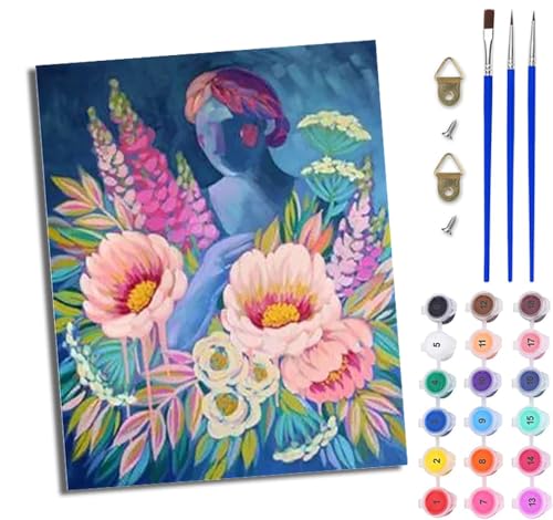 Malen Nach Zahlen Erwachsene Malen Nach Zahlen mit Pinseln und Acrylfarben Blumen modern abstrakt einfaches DIY-Ölgemälde-Set auf Leinwand mit3- Pinseln und Acrylpigment lustiges Mit Rahmen von WJWWANG
