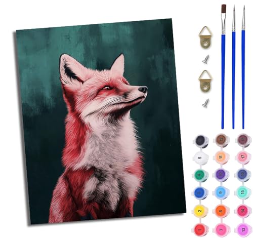 Malen Nach Zahlen Erwachsene Malen Nach Zahlen mit Pinseln und Acrylfarben Schöner Fuchs einfaches DIY-Ölgemälde-Set auf Leinwand mit3- Pinseln und Acrylpigment lustiges Mit Rahmen von WJWWANG