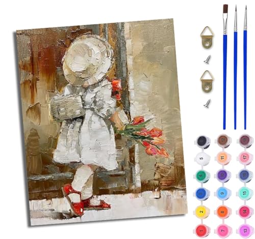 WJWWANG Malen Nach Zahlen Erwachsene Malen Nach Zahlen Blumen kleines Mädchen Farbe DIY Handgemalt Ölgemälde Kit für Anfänger und Erwachsene Mit 3-Pinseln und Acrylfarbe Mit Rahmen 40X50CM von WJWWANG