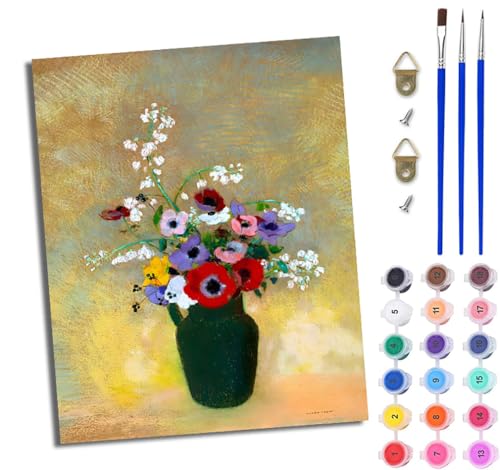 WJWWANG Malen Nach Zahlen Erwachsene Malen Nach Zahlen Grüne Blumen in der Vase DIY Handgemalt Ölgemälde Kit für Anfänger und Erwachsene Mit 3-Pinseln und Acrylfarbe Mit Rahmen 40X50CM von WJWWANG