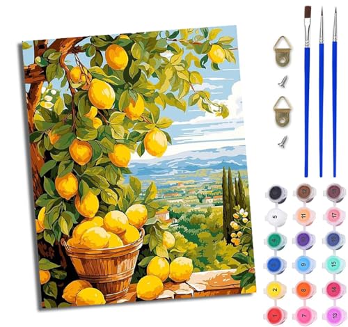 WJWWANG Malen Nach Zahlen ErwachseneGelber Zitronenbaum DIY Handgemalt Ölgemälde Kit für Anfänger und Erwachsene Mit 3-Pinseln und Acrylfarbe Ohne Rahmen 40X50CM von WJWWANG