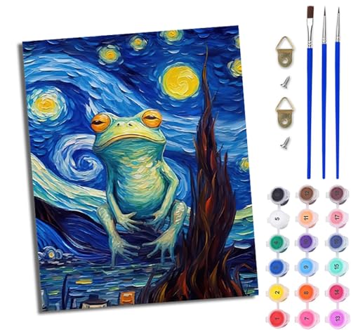 WJWWANG Malen Nach Zahlen ErwachseneMondlicht abstrakter Frosch DIY Handgemalt Ölgemälde Kit für Anfänger und Erwachsene Mit 3-Pinseln und Acrylfarbe Ohne Rahmen 40X50CM von WJWWANG