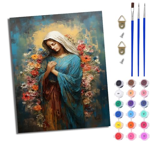 WJWWANG Malen nach Zahlen DIY Handgemalt Ölgemälde Set für Anfänger und Jugendliche Unsere Liebe Frau der Blumen Pinsel und Acrylfarbe 40x50 cm ideal als Geschenk oder zur Heimdekoration von WJWWANG