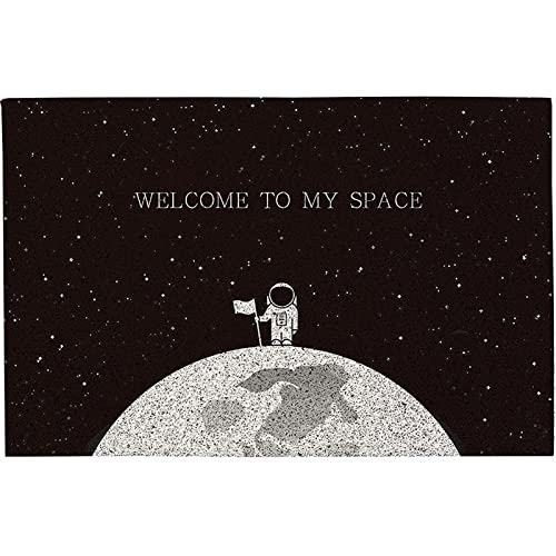 WJXBoos Cartoon Fußmatte,Große Willkommensmatte,Universum Thema Mond Pilot Astronaut Creative Innen Außen Fußmatten,rutschfeste Eingangsmatte für Eingang Schlafzimmer (Schwarz-2,90x140cm) von WJXBoos