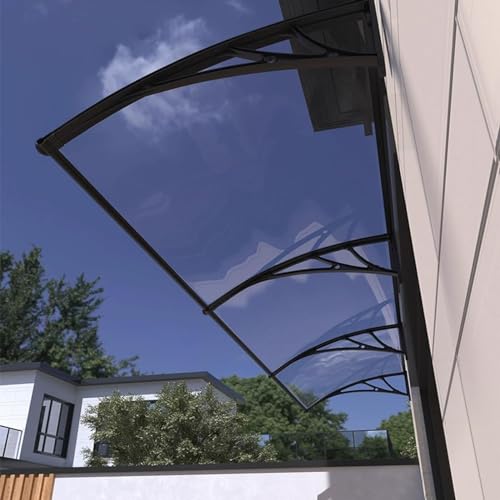 Vordach Haustür, Pultbogenvordach UV-Schutz Türvordach Aus 2.5mm Transparent Polycarbonat und Aluminium Rahmen, Schlagfest(Size:100x100cm) von WJXIN