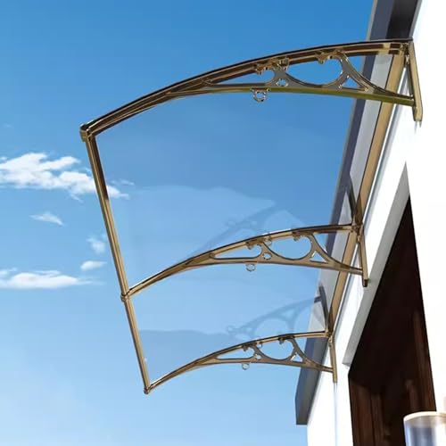 Vordach für Haustür Überdachung 120x300cm Polycarbonat Pultbogenvordach UV-Schutz Champagnerfarbe Haustürdach für Draußen(Size:100x120cm) von WJXIN