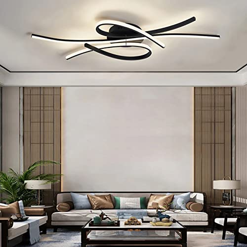 100cm Dimmbare LED Deckenleuchte Moderne Wohnzimmer Deckenlampe 68W 5000LM, mit Fernbedienung Kreative Design Metall Acryl Kronleuchter Beleuchtung, für Wohnzimmer Schlafzimmer Esszimmer (Schwarz) von WJYCYN